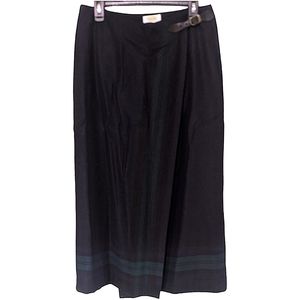 Dark navy and teal wool wrap skirt with belt detail